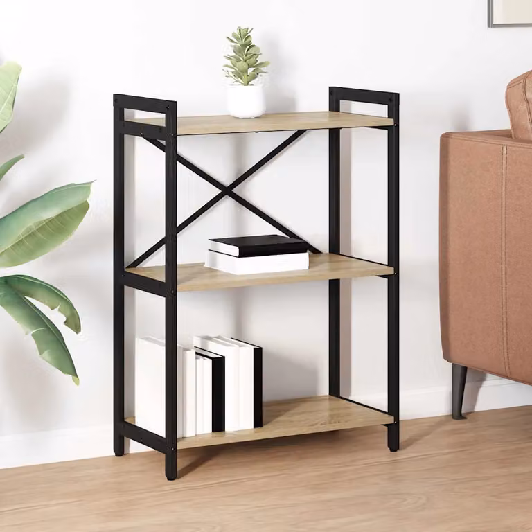 Libreria industrial vidaXL in legno e metallo, colore marrone e nero, L 60 cm x P 30 cm x H 85 cm