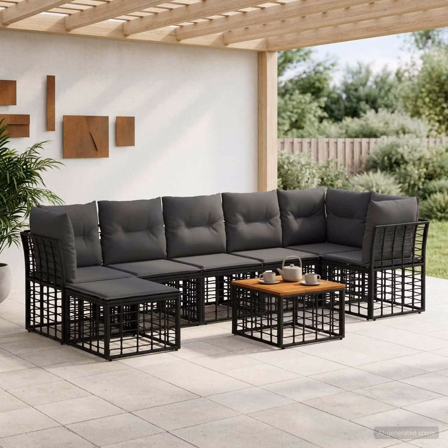 Maison Exclusive - Set da esterno per divano, 8 pezzi, colore nero e grigio scuro, realizzato in poliestere
