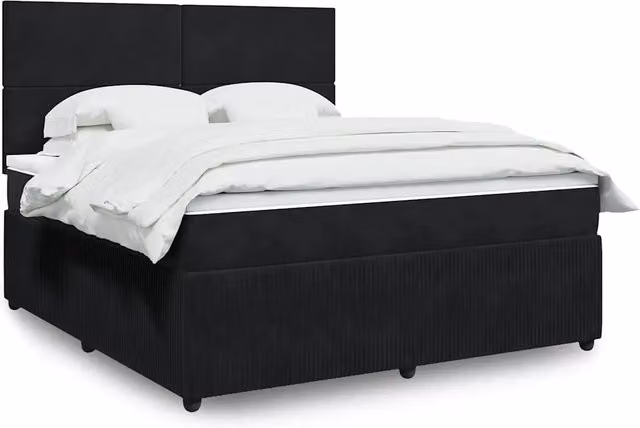 Letto con Giroletto a Molle e Materasso Ibrido vidaXL in Velluto Nero e Bianco L/P: 180 x 200 cm – 1