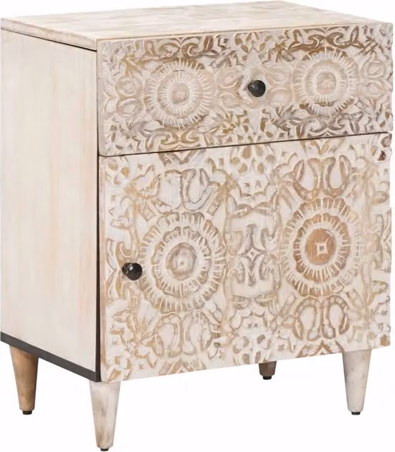 Mobiletto da letto moderno vidaXL in legno di mango bianco e nero L/P/H: 50 x 33 x 60 cm