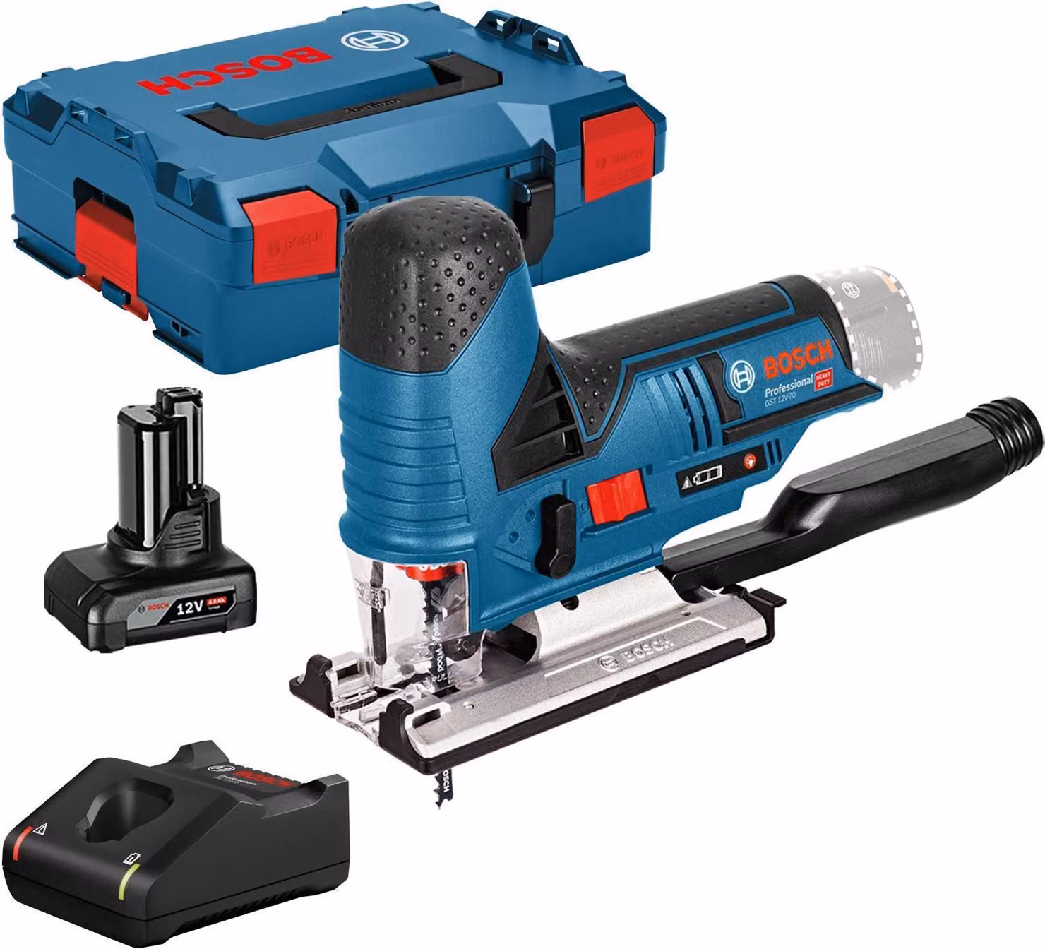 Seghetto alternativo a batteria Bosch GST 12V-70 / 1x batteria 4,0 Ah + caricabatterie in L-Boxx