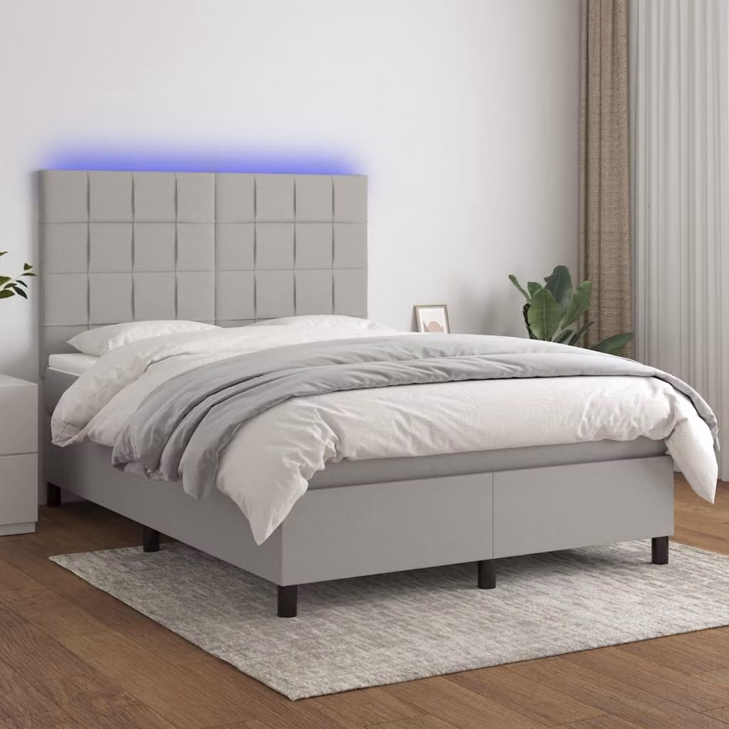 vidaXL Letto a molle con materasso e tessuto LED grigio chiaro 140x200 cm - Letto a molle - Boxspringbetten - Bett - Schlafzimmermöbel