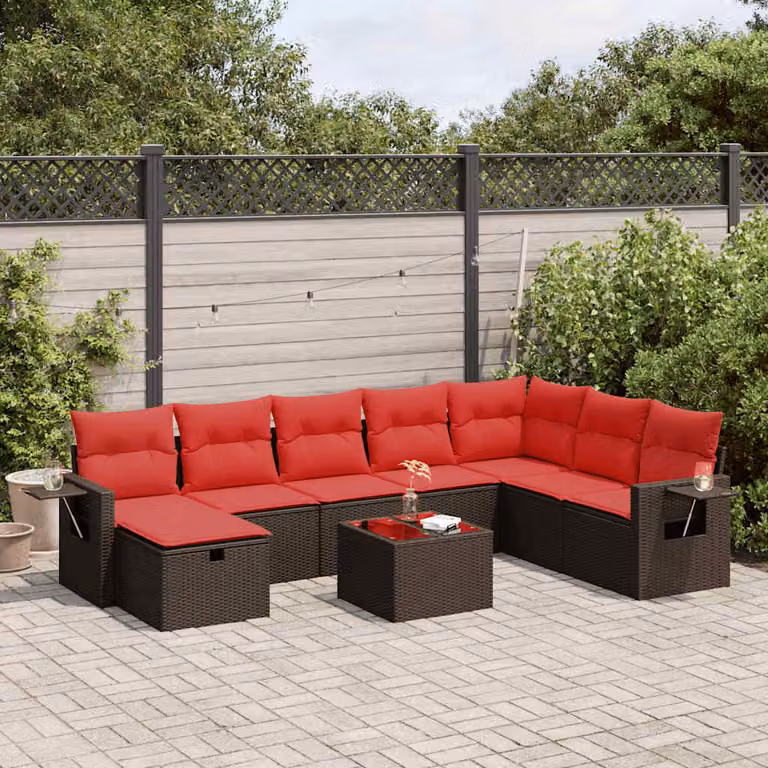 Maison Exclusive - Set Divani da Giardino 9pz con Cuscini Marrone in Polyrattan