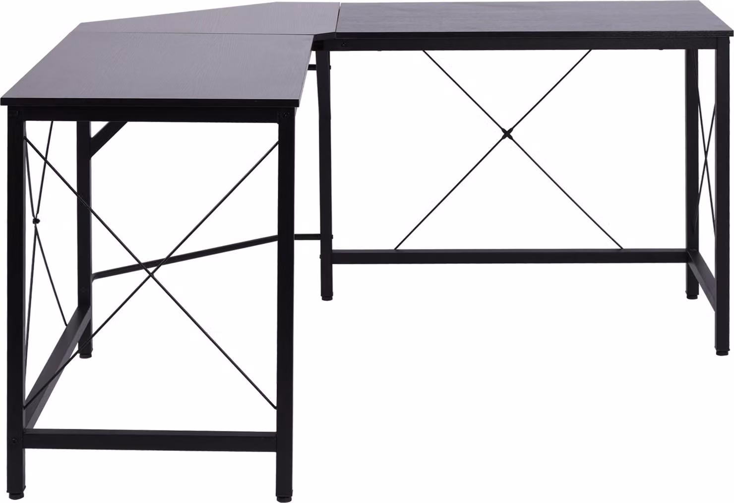 Scrivania ad angolo Moonbite, forma a L, 150 x 150 cm, scrivania angolare con piedini regolabili, scrivania per l'ufficio domestico, realizzata in pannello MDF e acciaio, colore nero