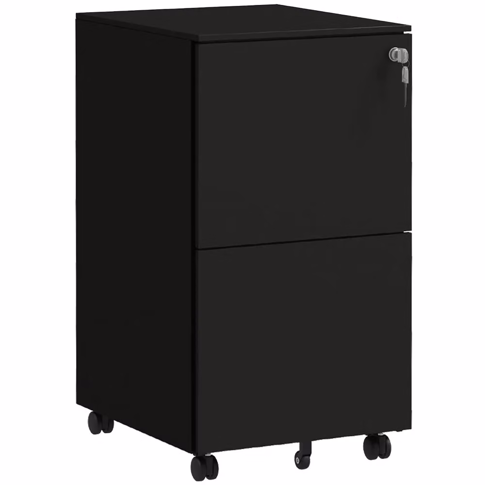 Cassettiera mobile Minimal con 2 cassetti in acciaio nero con ruote per ufficio L/P/H: 37 x 43.5 x 67.5 cm – 2