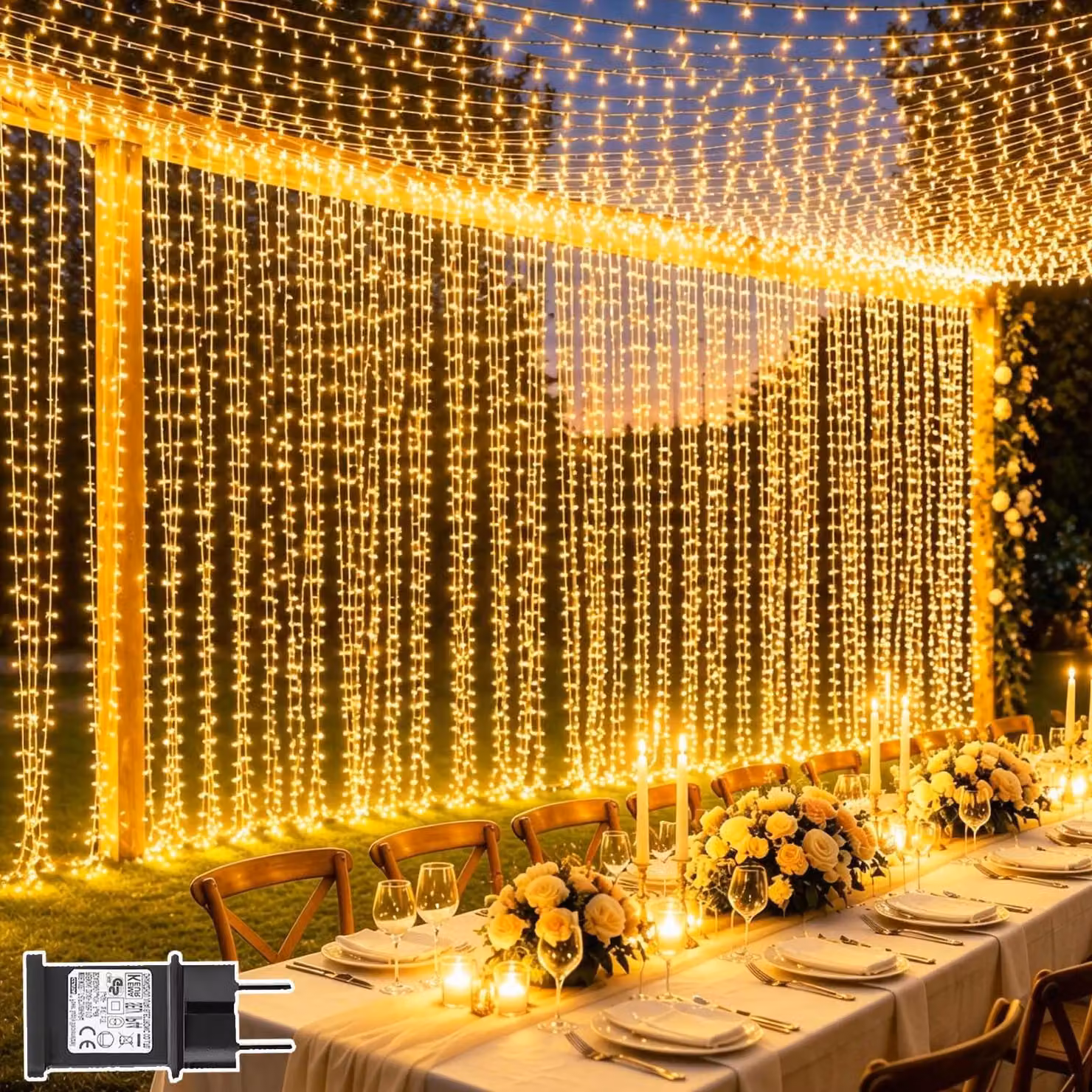 Tende luminose per interni ed esterni, confezione da 2, dimensioni 6 x 3 metri, con 600 luci a LED