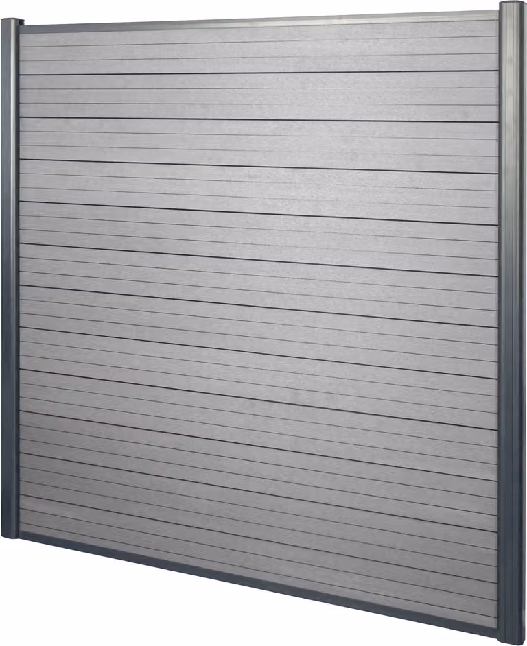 Schermo privacy in WPC Sarthe, recinzione frangivento, montanti in alluminio ~ elemento base, 1,90 m grigio
