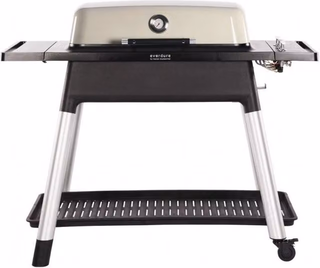 Barbecue a gas Everdure FURNACE beige con griglia in ghisa e carrello con ruote