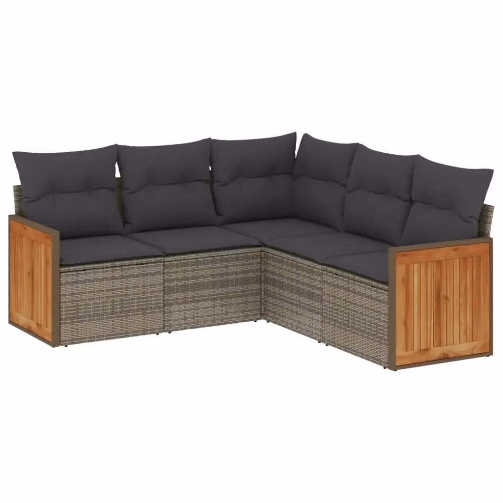 Set Divano da Giardino VIDAXL a L in Polyrattan Grigio con 5 Cuscini – 2