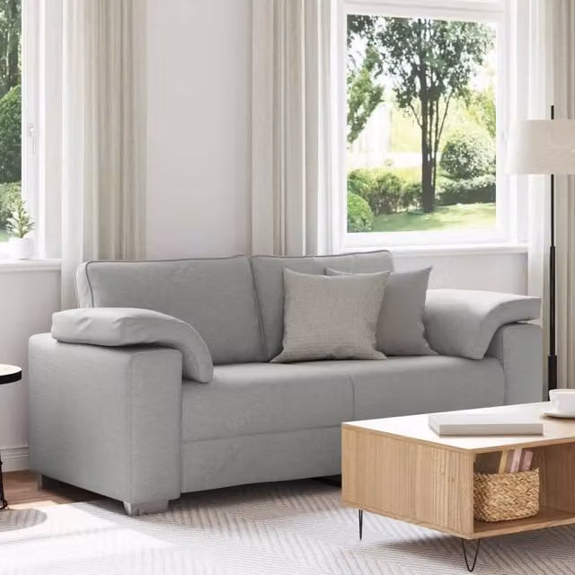 Divano a due posti moderno vidaXL in tessuto grigio con cuscini inclusi – 1
