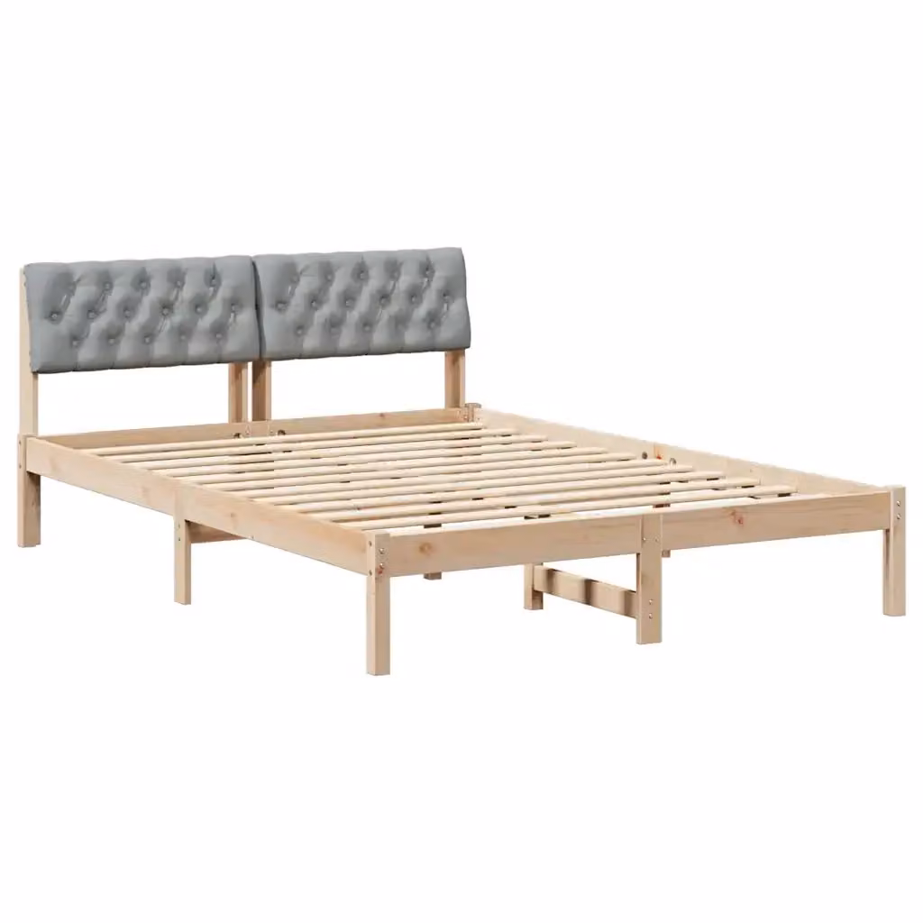 Struttura del letto moderna vidaXL in legno di pino con rivestimento in tessuto, marrone e grigio, L: 140.5 cm, P: 200 cm, H: 78.5 cm – 2