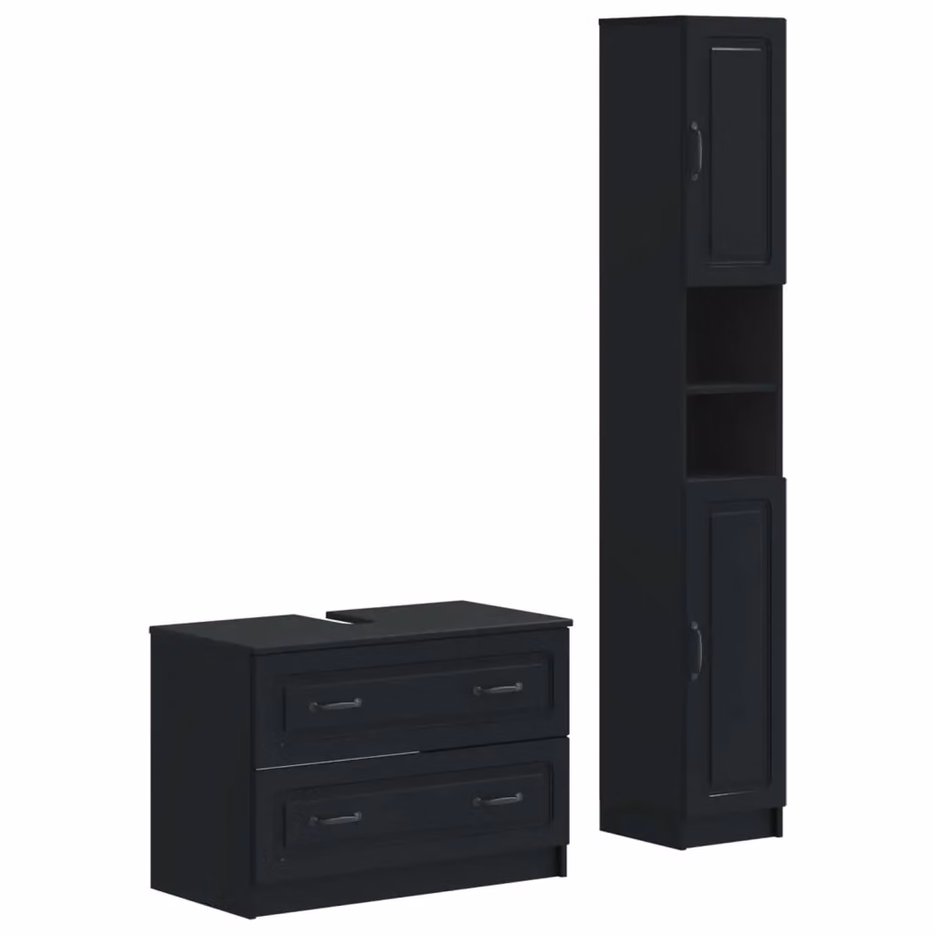 Set di mobili da bagno moderni vidaXL composto da 2 pezzi in legno nero opaco con pensili e base sospesa – 2
