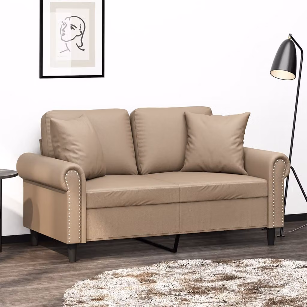 vidaXL Divano a 2 Posti Moderno in Similpelle con Cuscini, Colore Beige/Marrone, L: 152 cm, P: 80 cm, H: 77 cm