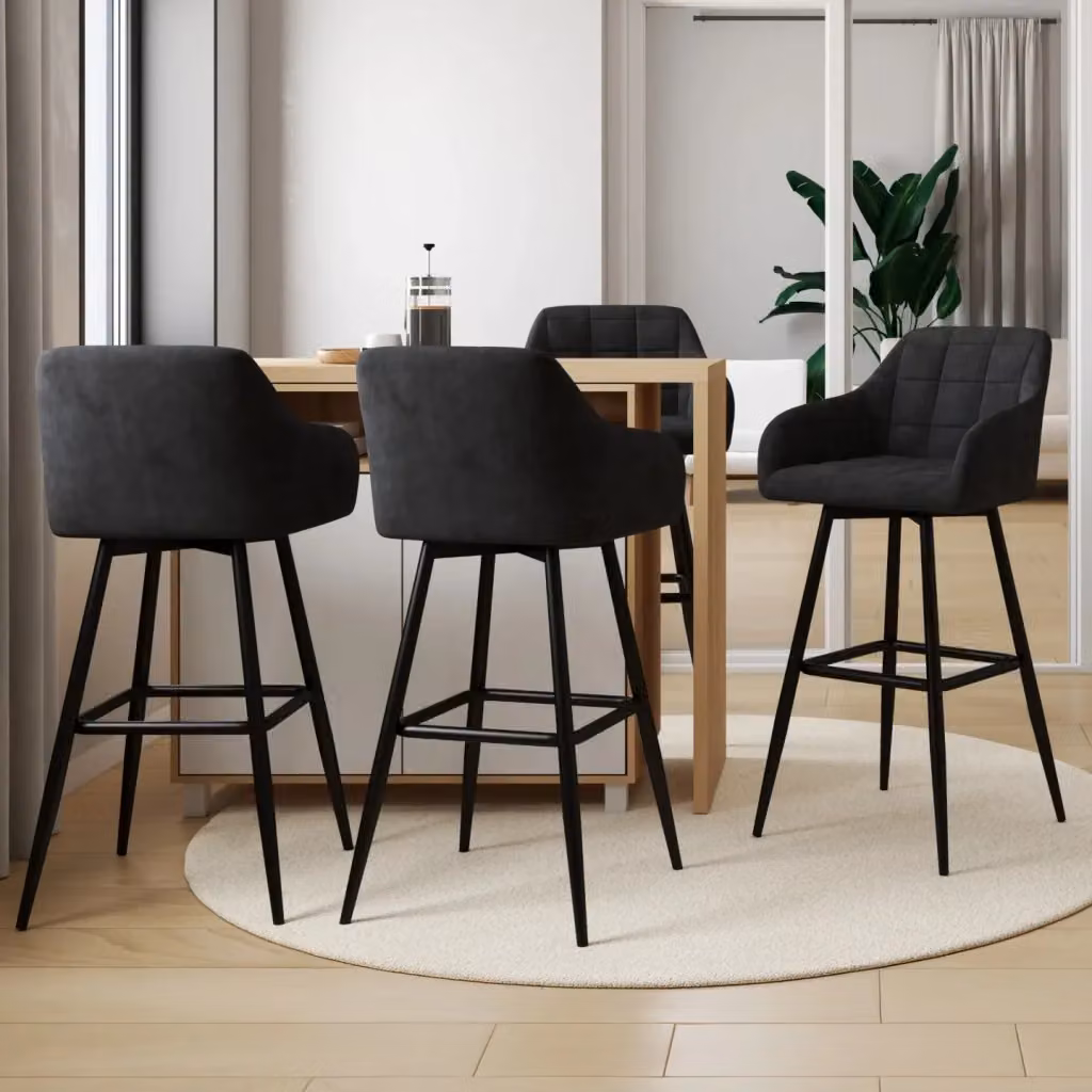 Set di 4 sgabelli da bar MADY IDMarket con braccioli in velluto nero e struttura in metallo – 2