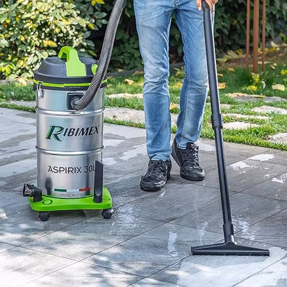 Aspirapolvere e aspiraliquidi Ribimex in acciaio inox color argento con capacità 30 Lt e potenza 1200W – 2