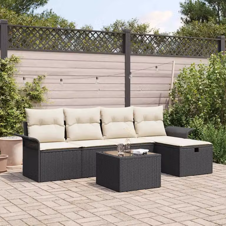 Set Divano da Giardino a L vidaXL in Poly Rattan con Cuscini e Tavolino da 6 Pezzi