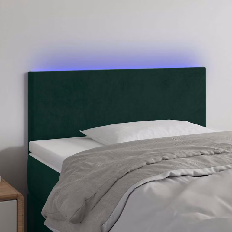 Testiera per letto vidaXL in velluto verde scuro con illuminazione LED e porta di ricarica USB, L 100 cm, P 5 cm, H 78-88 cm