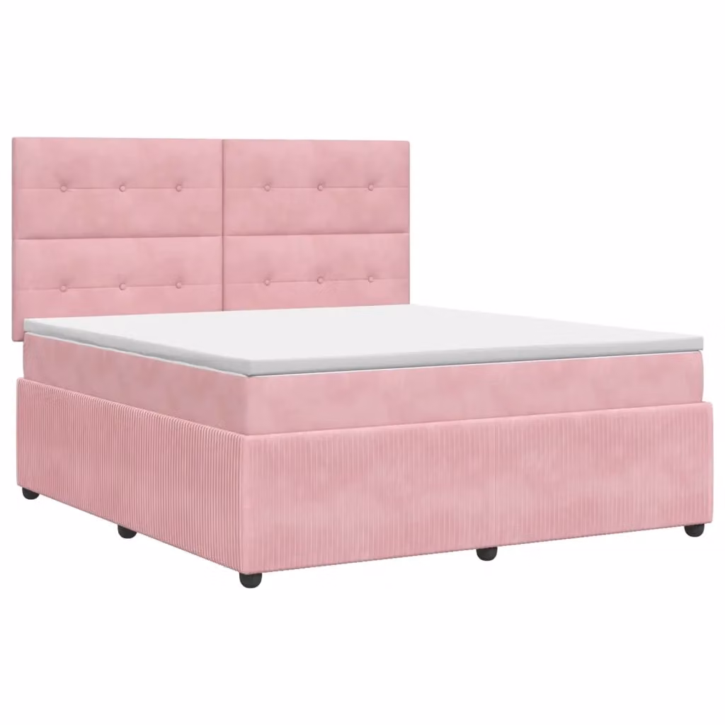 Letto box spring con materasso ibrido vidaXL in velluto rosa e bianco L/P: 160 x 200 cm – 2