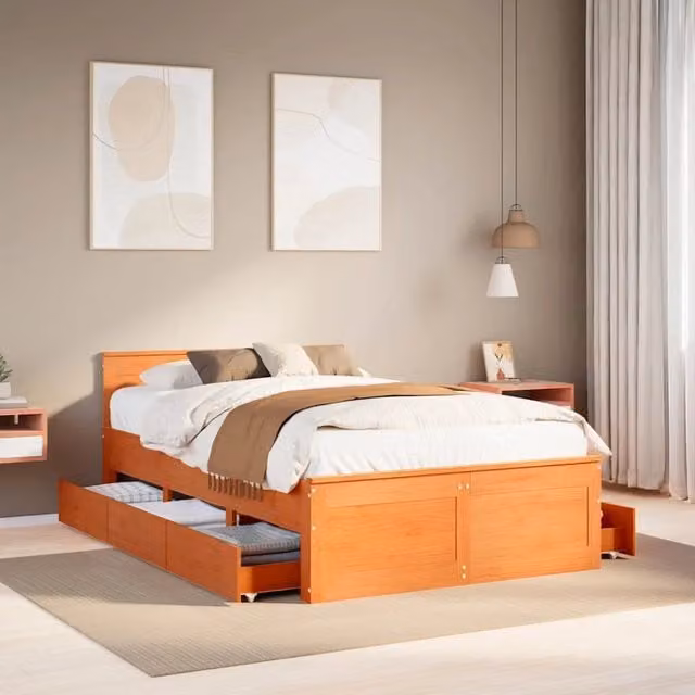 Giroletto senza Materasso con Testata-Struttura Letto Marrone Cera 120x190 Pino