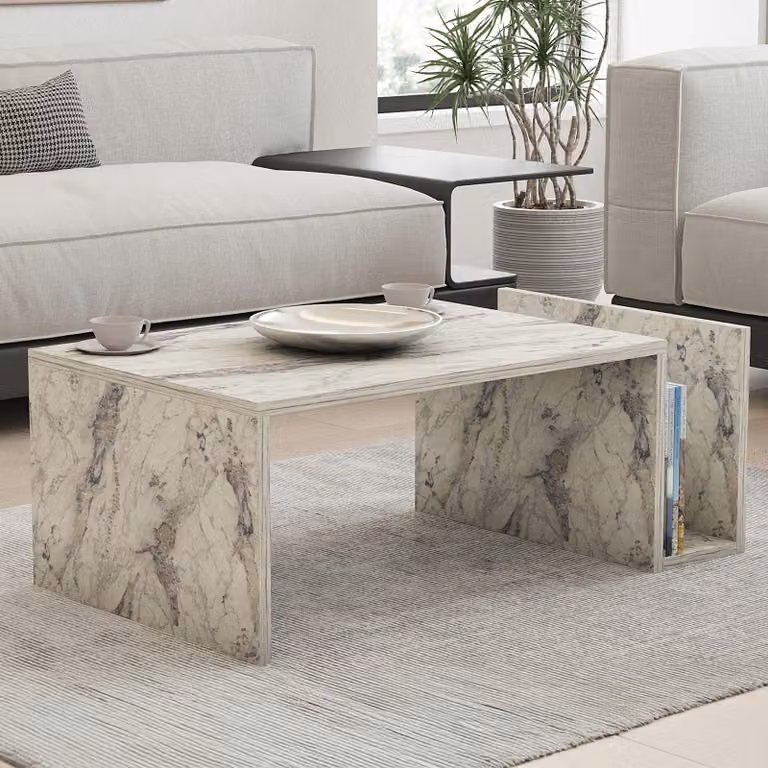 Piuro - Tavolino da Salotto, 87x50x32h cm Bianco Marmo, un Vano