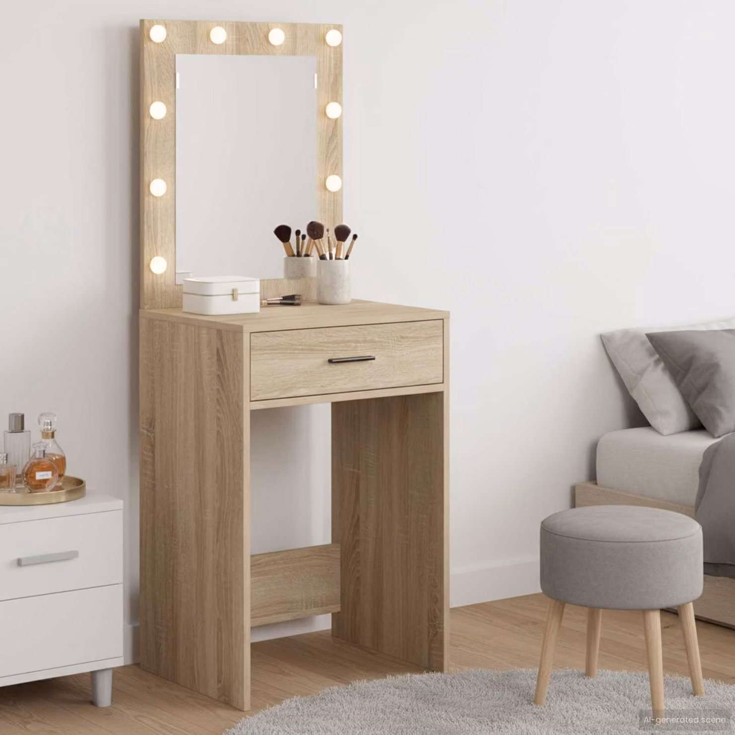 vidaXL Tavolo da Trucco Moderno in Legno e MDF, Colore Marrone e Beige, L: 50 cm, P: 41 cm, H: 135 cm
