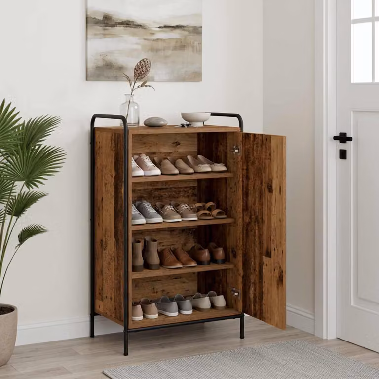 Mobile porta scarpe vidaXL moderno in legno e metallo, L/P/H: 51 x 36,5 x 93 cm