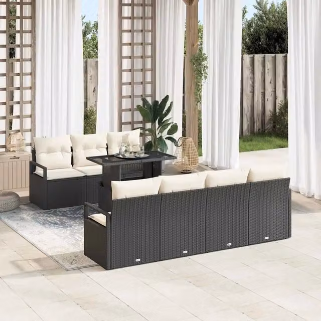 Set Divano da Giardino 8 pz 7-Numero di posti Nero e Crema 3348763