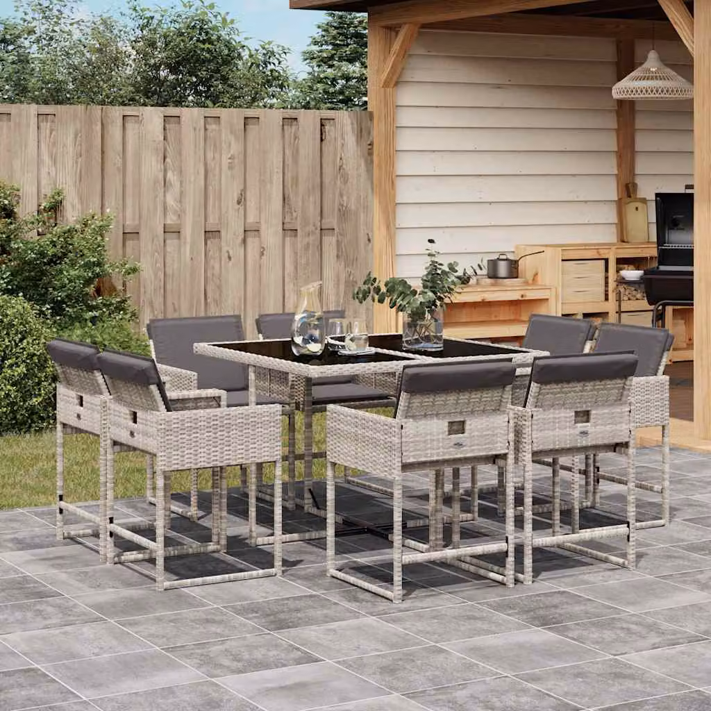 Set Pranzo da Giardino vidaXL in Polyrattan con Piano in Vetro e 9 Sedute Grigio Antracite – 1