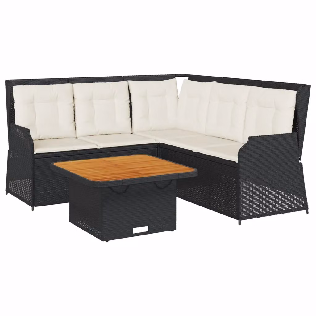 Set di divani da giardino vidaXL a forma di L composto da 4 pezzi con tavolino da esterno, struttura in metallo e polyrattan nero con cuscini inclusi – 2