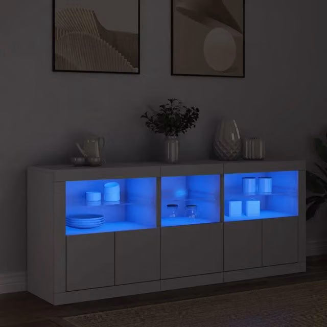 Credenza con Luci LED-Buffet-Armadio da cucina Bianca 162x37x67 cm 614442