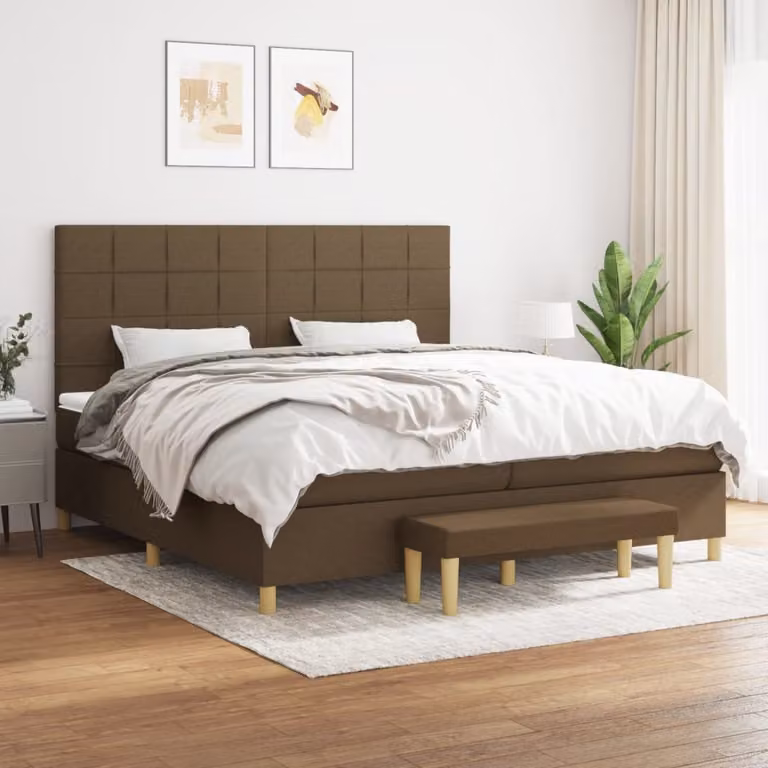 vidaXL Letto Ibrido con Giroletto a Molle e Materasso in Tessuto Marrone e Bianco L/P: 200 x 200 cm, H: 128 cm