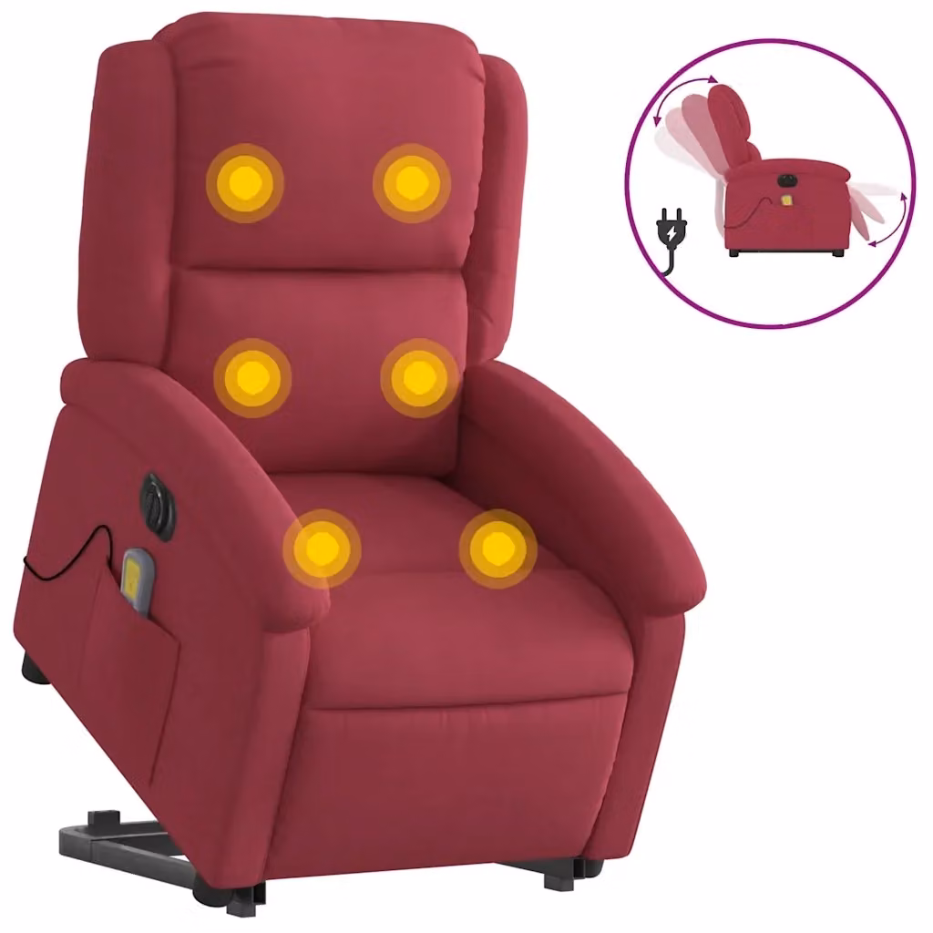 Poltrona Alzapersona Elettrica con Massaggio vidaXL in Velluto Rosso per Senior – 2