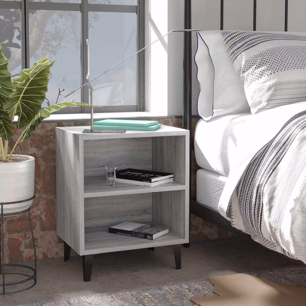 Comodino vidaXL in stile industriale con gambe in metallo, Grigio, L 40 x P 30 x H 50 cm