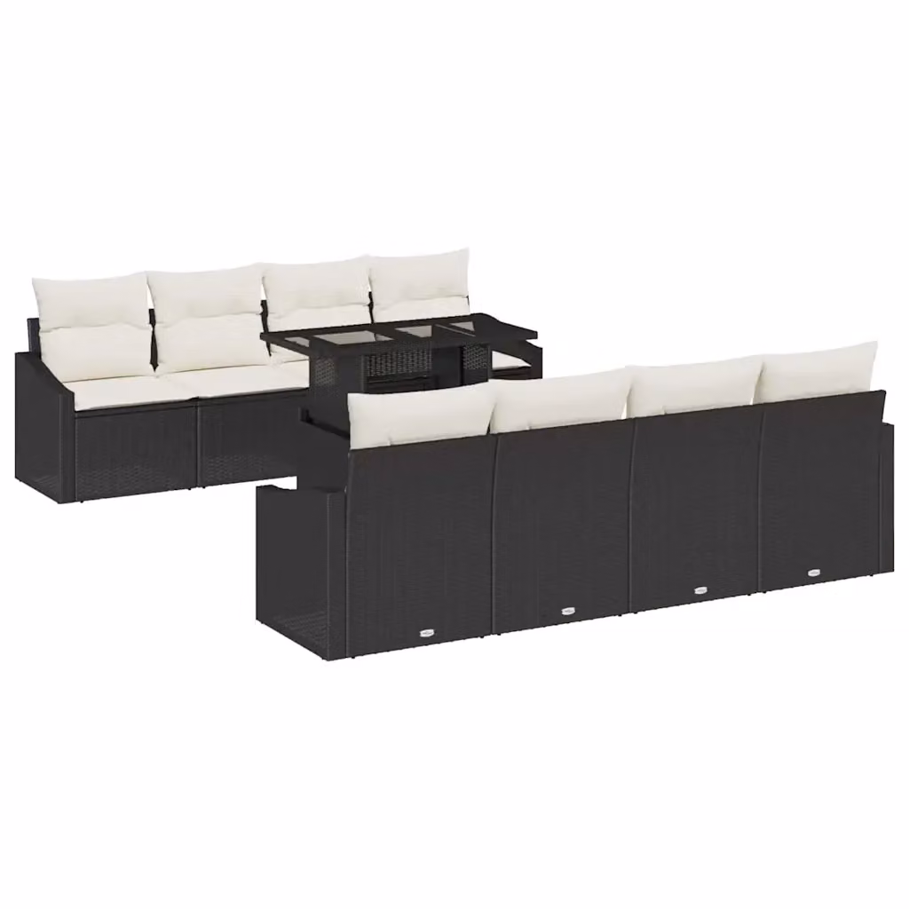 Set Divano da Giardino Moderno vidaXL 7 Pezzi in Polyrattan con Cuscini Nero e Beige – 2