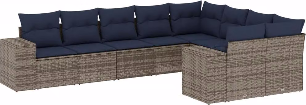 Set Divani da Giardino 9 pz con Cuscini Grigio in Polyrattan