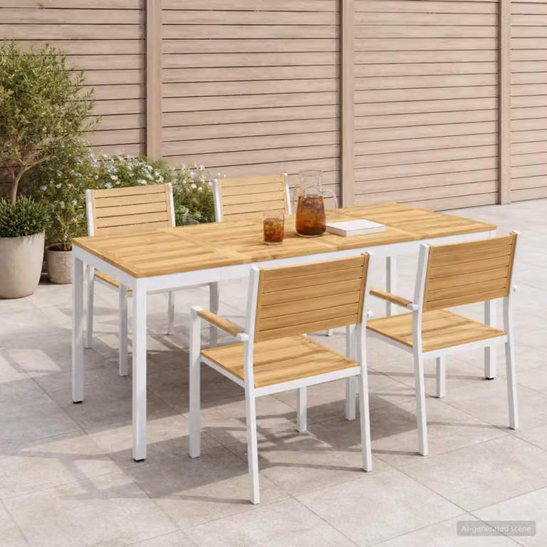 vidaXL Tavolo da giardino rettangolare in legno di acacia bianco L: 147 cm, P: 88,5 cm, H: 75 cm