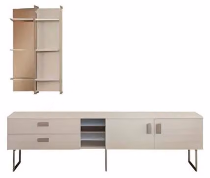Beige Wohnzimmer Garnitur Holz Sideboard Wandregal Designer Möbel 2tlg