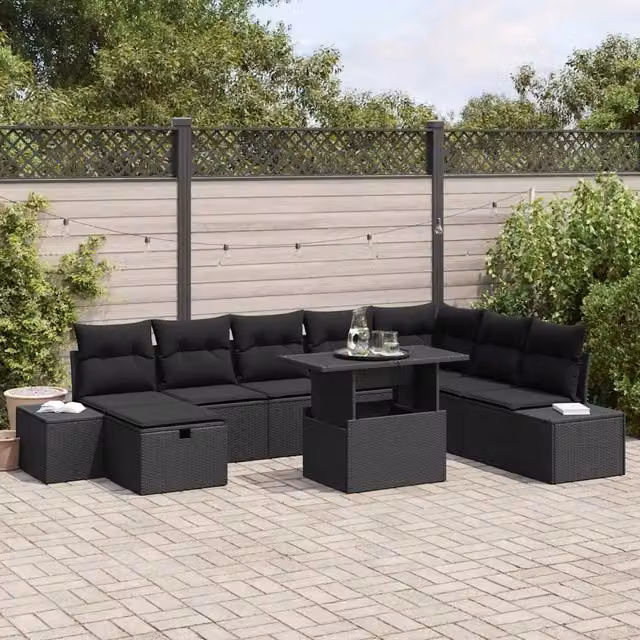 Set Divano da Giardino 9 pz Nero polyrattan 3361232