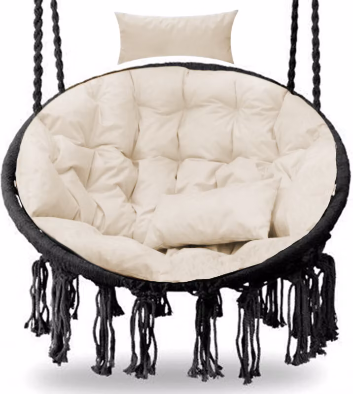 Cuscino per sedia sospesa, imbottitura per altalena Polyrattan / rattan, cuscino per cesto sospeso rotondo, cuscino per lo schienale-XXL 110cm-beige