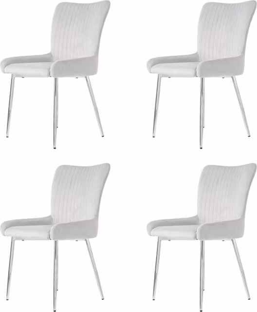 Set di 4 sedie da pranzo in velluto grigio con gambe in metallo argentato e supporto lombare