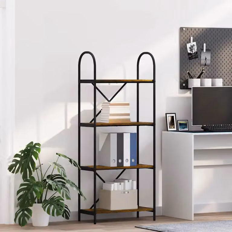 Libreria moderna vidaXL a 4 livelli in legno e metallo, colore marrone e nero, L 60 cm x P 30 cm x H 146 cm