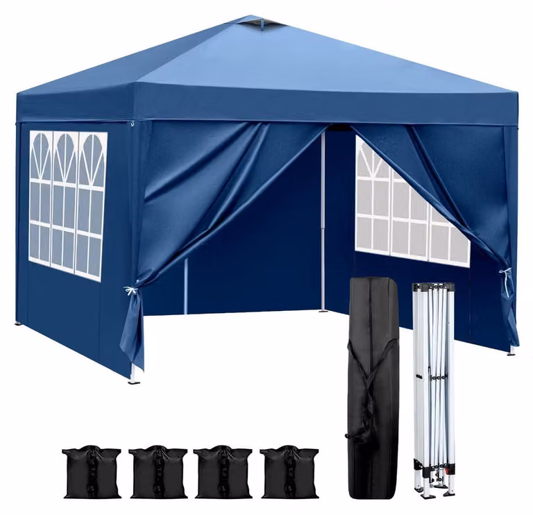 Tenda pop-up 3x3 metri, impermeabile, resistente alle intemperie invernali, con altezza regolabile, struttura in acciaio, protezione UV 50+, 4 pareti laterali, colore blu