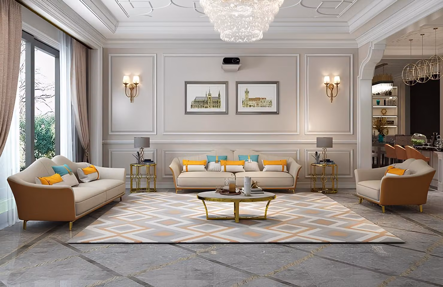 Luxuriöse Wohnzimmer Garnitur Leder Polster Couchen Sofagarnitur 3+2+1 Set