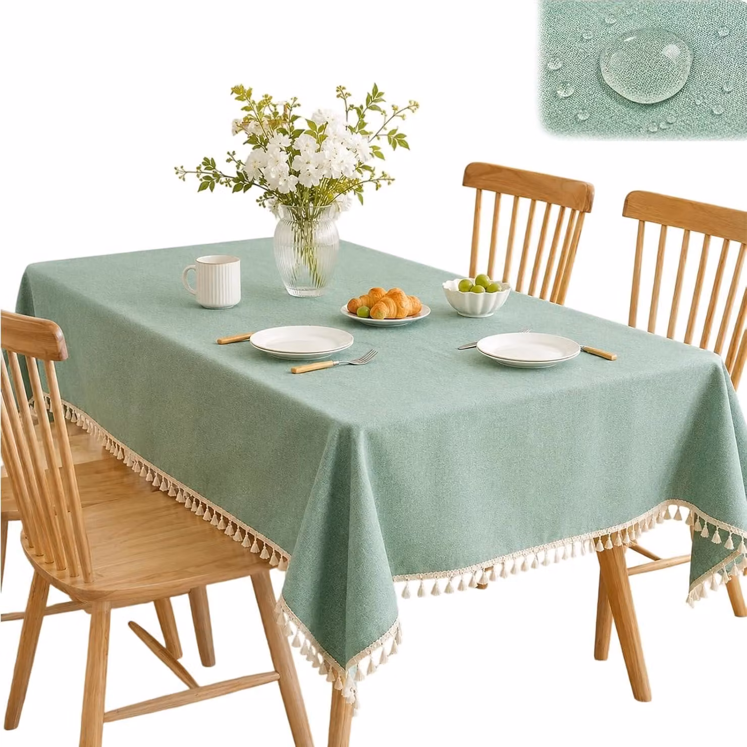 Tovaglia lavabile, resistente alle intemperie, dimensioni 140 x 180 cm, con frange, adatta sia per interni che per esterni