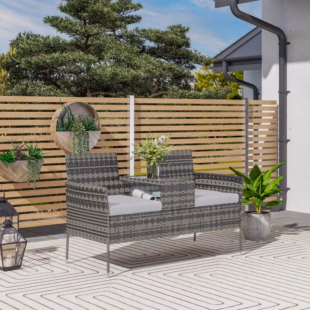 Set da giardino Giordanoshop in rattan e metallo grigio con cuscini in tessuto e coperture rimovibili – 2