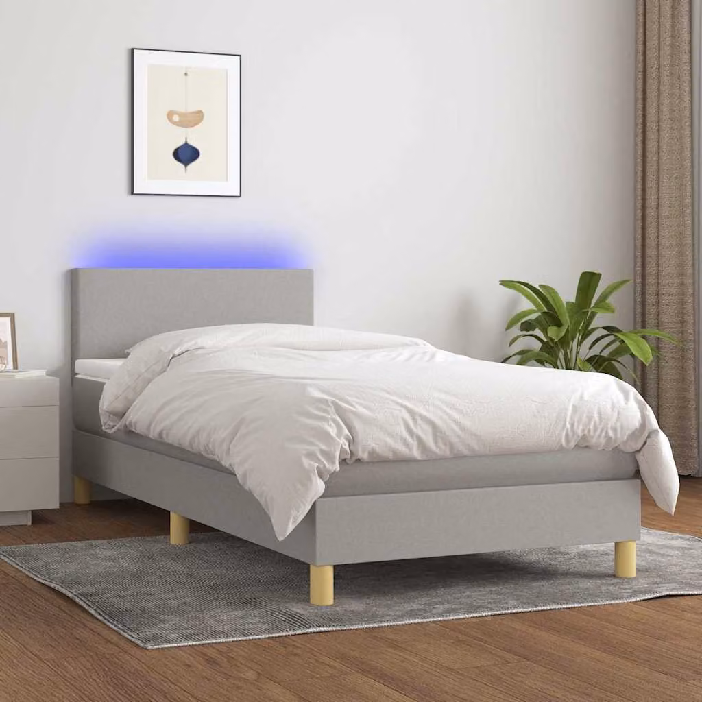 Letto Ibrido con Materasso e Illuminazione LED vidaXL, Grigio Chiaro, L/P: 100 x 200 cm – 1