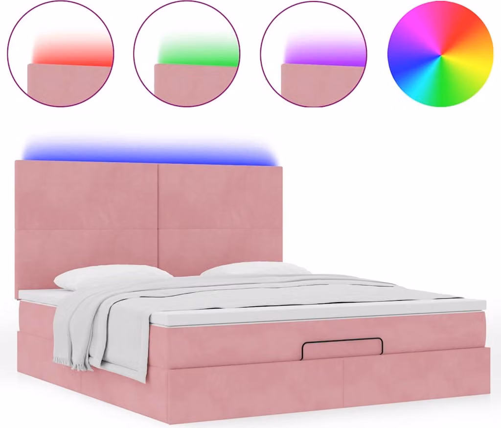 Struttura Letto Pouf con Materassi Rosa 180x200 cm Velluto