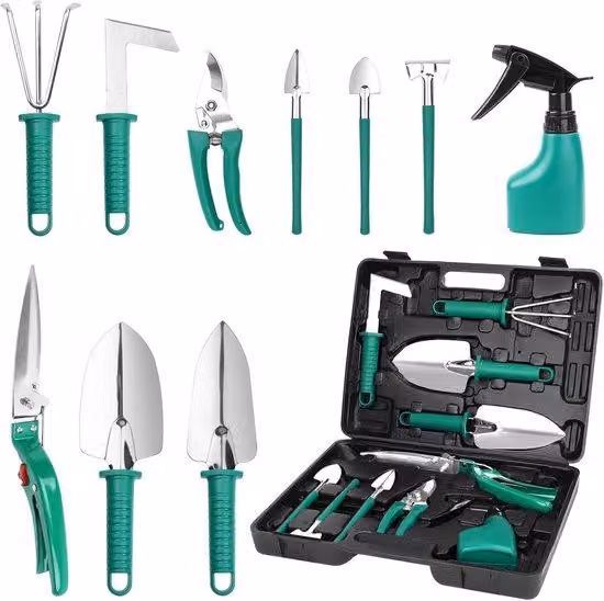 Set di attrezzi da giardino da 10 pezzi, paletta, rastrello, forbici, paletta, annaffiatoio