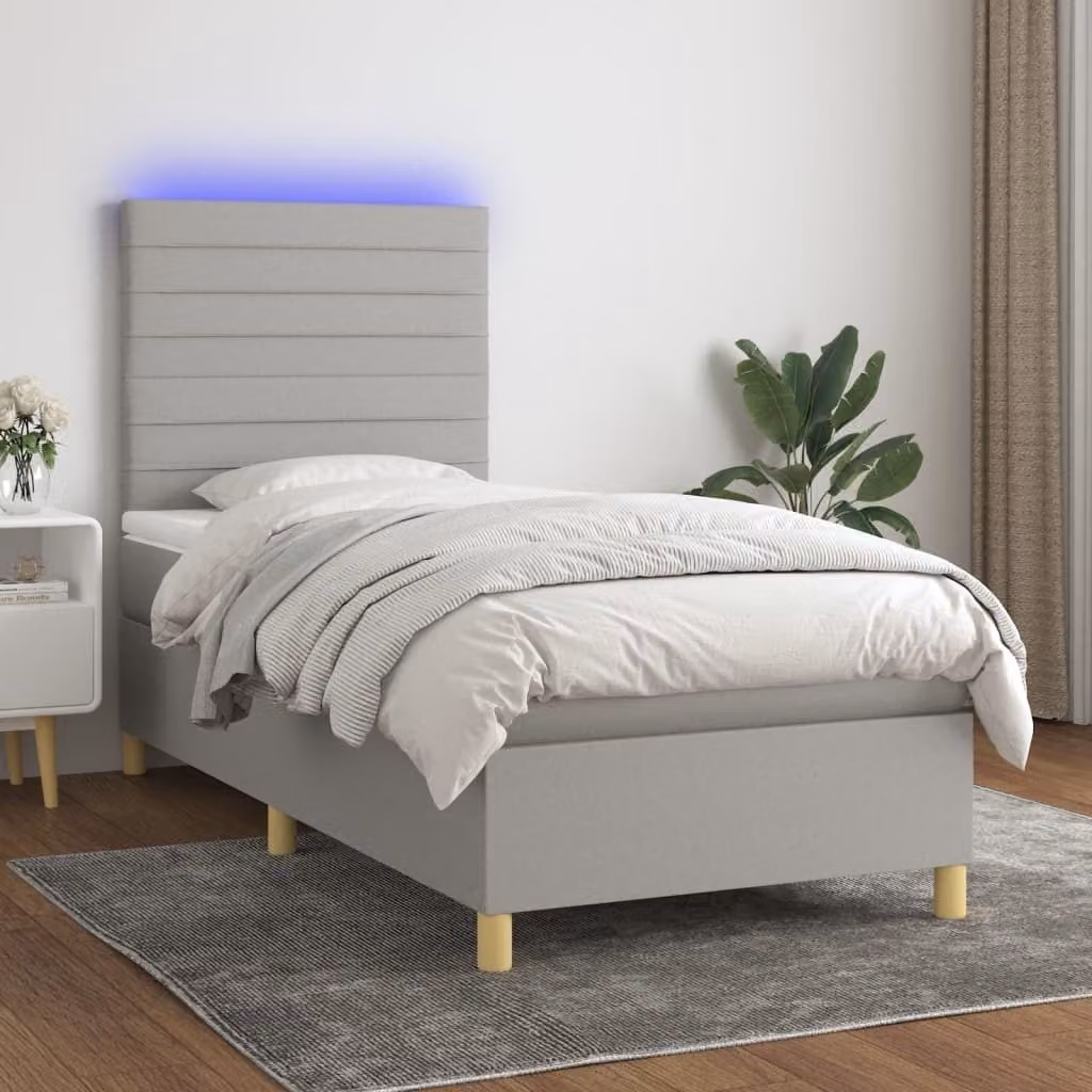 Maison Exclusive - Letto a Molle Materasso e LED Grigio Chiaro 90x200 cm Tessuto