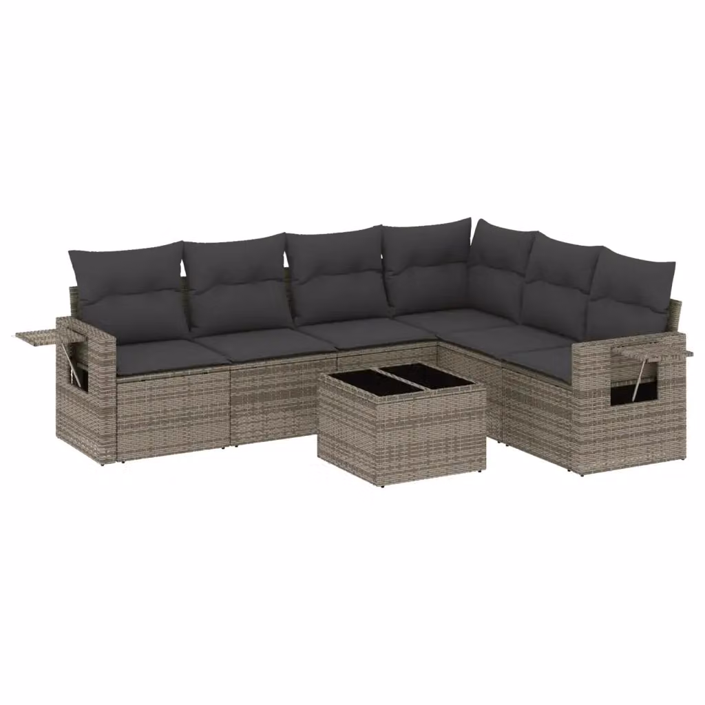 vidaXL Set Divani da Giardino 7 pz in Polyrattan Grigio con Cuscini e Tavolino – 2